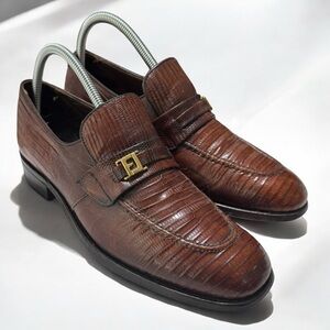 FootJoy VTG Tegu Skin Leather Brown Formal Loafers 8.5C FJ Gold Buckle USA Luxe